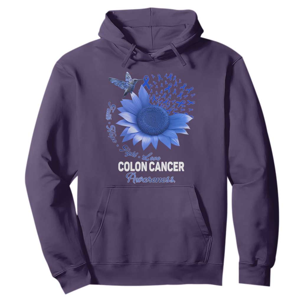 Colon Cancer Support Hoodie Faith Hope Fight Love Blue Sunflower Ribbon