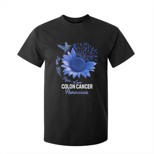 Colon Cancer Support T Shirt For Kid Faith Hope Fight Love Blue Sunflower Ribbon