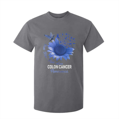 Colon Cancer Support T Shirt For Kid Faith Hope Fight Love Blue Sunflower Ribbon