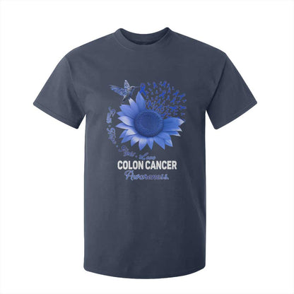 Colon Cancer Support T Shirt For Kid Faith Hope Fight Love Blue Sunflower Ribbon