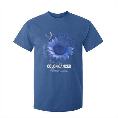 Colon Cancer Support T Shirt For Kid Faith Hope Fight Love Blue Sunflower Ribbon