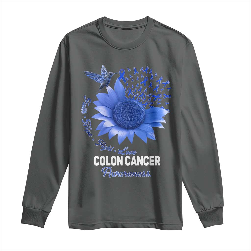 Colon Cancer Support Long Sleeve Shirt Faith Hope Fight Love Blue Sunflower Ribbon