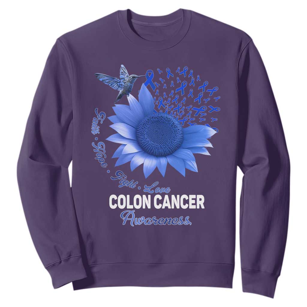 Colon Cancer Support Sweatshirt Faith Hope Fight Love Blue Sunflower Ribbon
