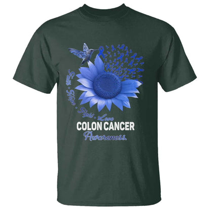Colon Cancer Support T Shirt Faith Hope Fight Love Blue Sunflower Ribbon