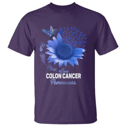 Colon Cancer Support T Shirt Faith Hope Fight Love Blue Sunflower Ribbon