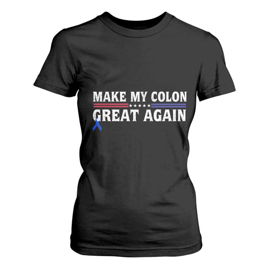 Make My Colon Great Again T Shirt For Women Colorectal Cancer Support Vintage Star Blue Ribbon