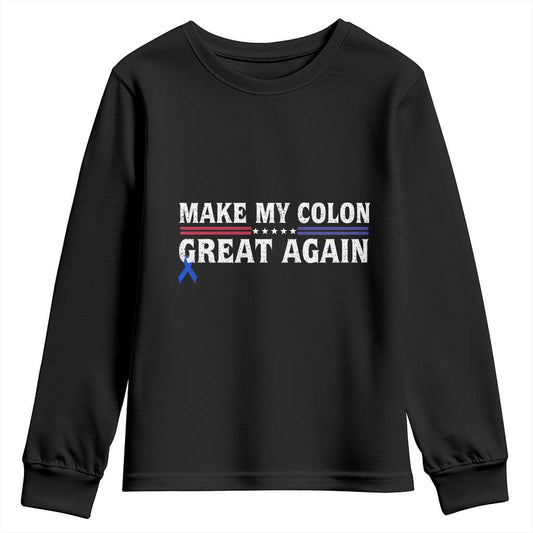 Make My Colon Great Again Youth Sweatshirt Colorectal Cancer Support Vintage Star Blue Ribbon