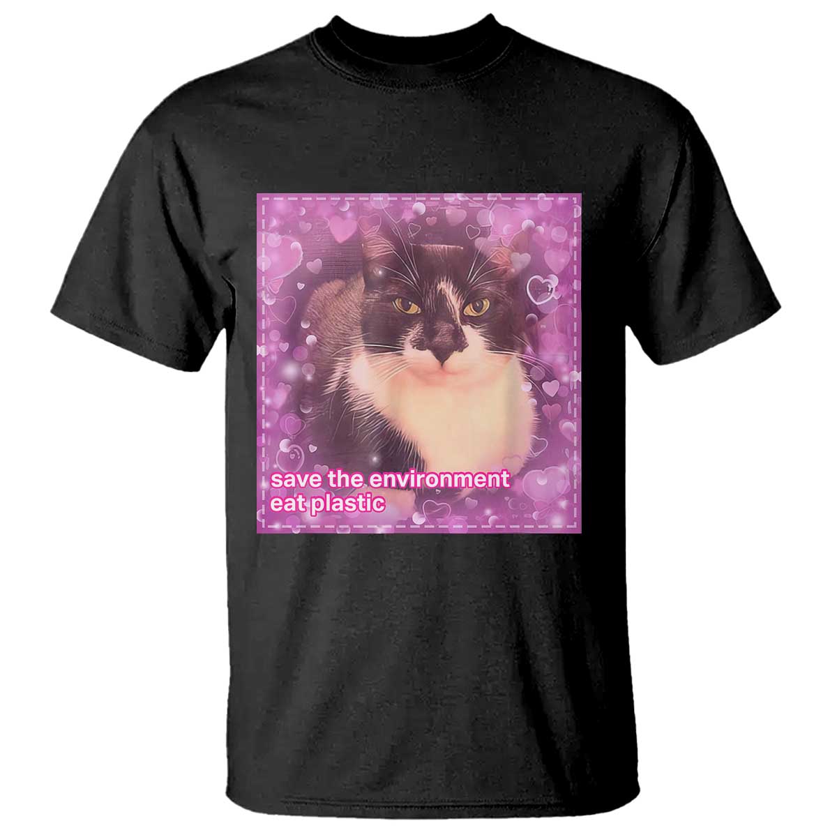 funny-save-the-environment-eat-plastic-t-shirt-cat-meme