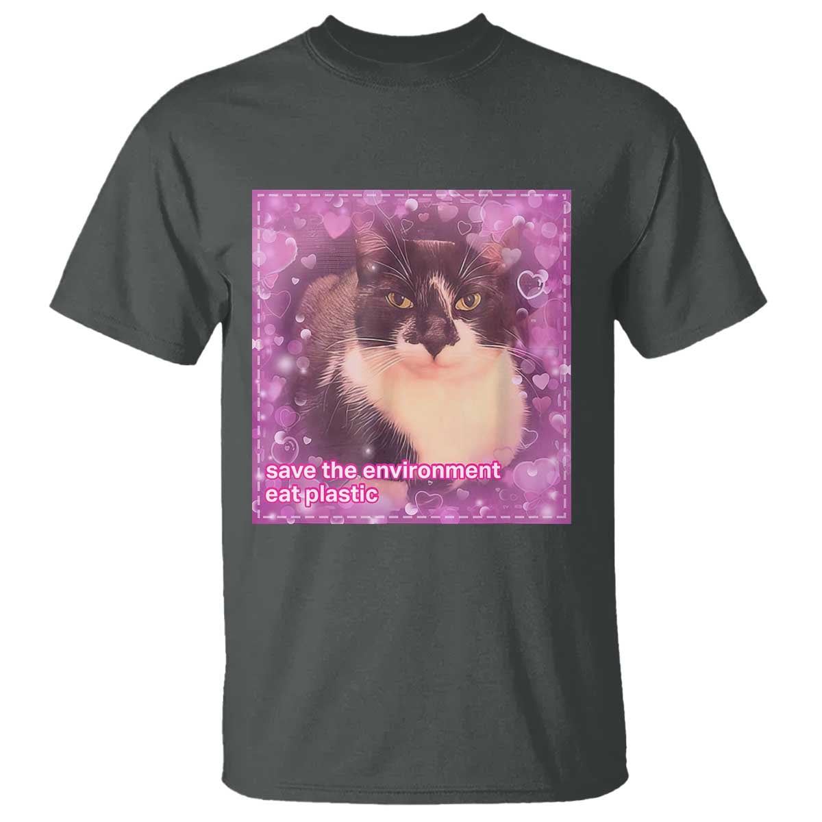 funny-save-the-environment-eat-plastic-t-shirt-cat-meme