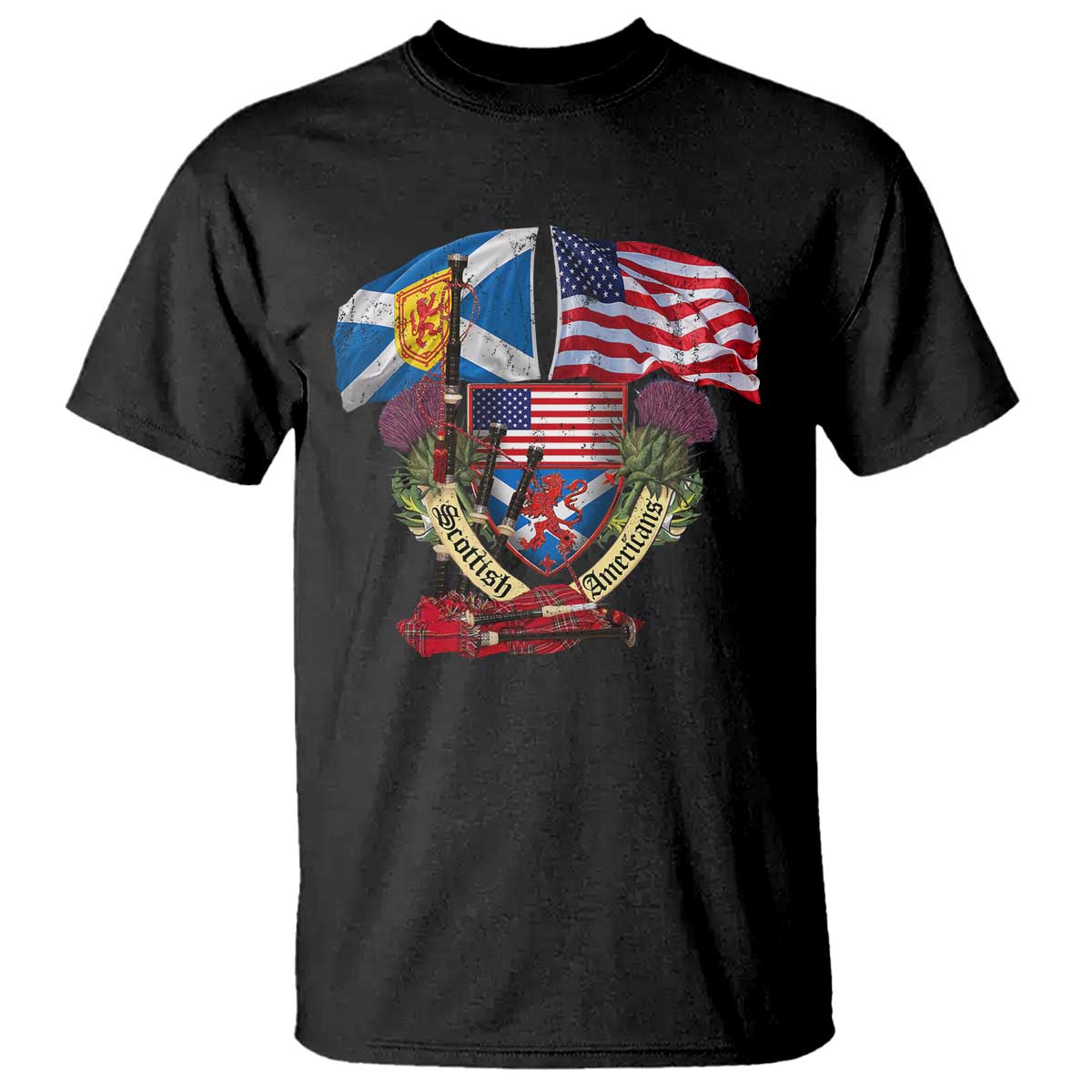 scottish-american-heritage-month-t-shirt-bagpipe-vintage-scottish-american-flag-thistle