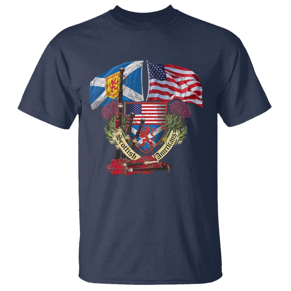 scottish-american-heritage-month-t-shirt-bagpipe-vintage-scottish-american-flag-thistle