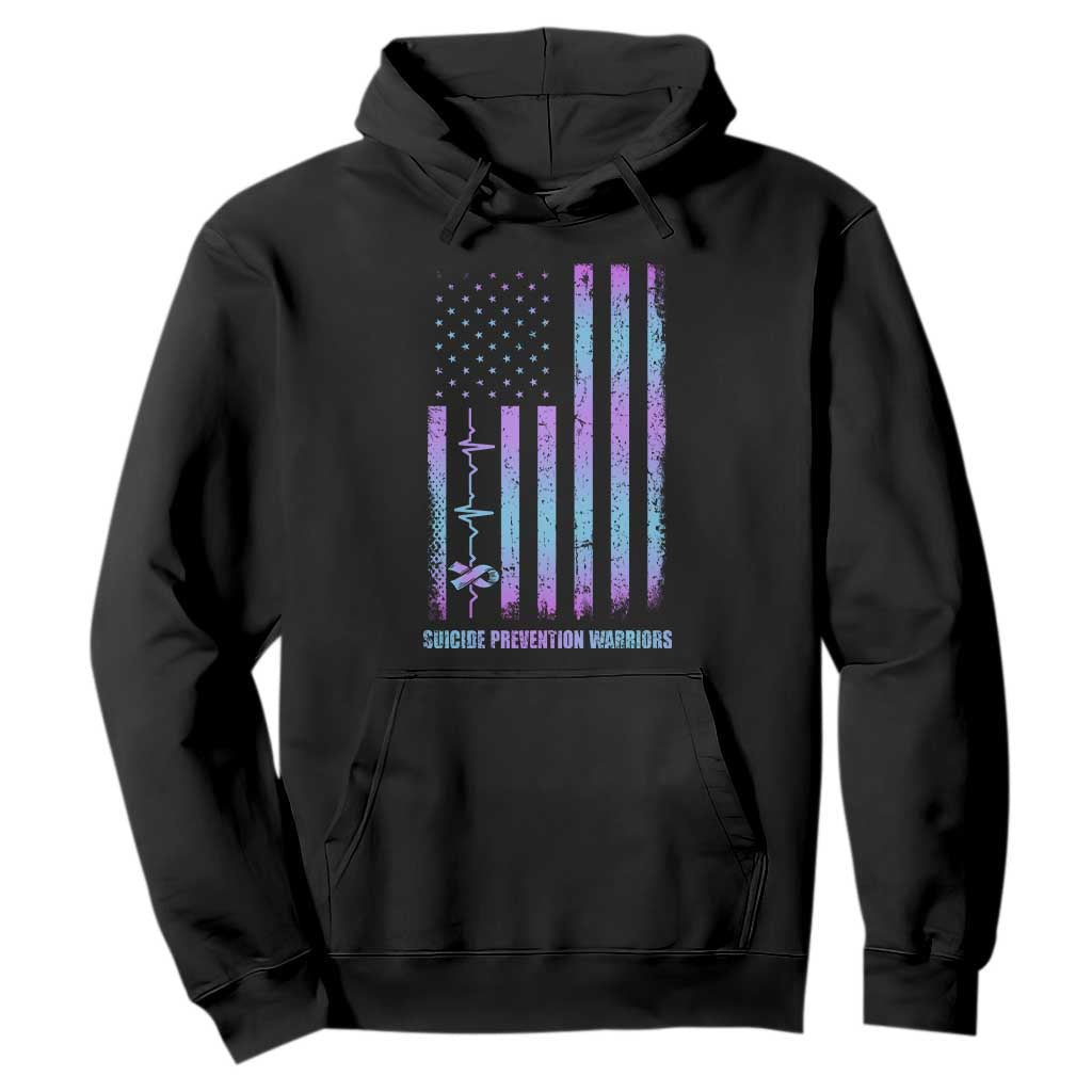 Suicide Prevention Warriors Hoodie American Flag Heartbeat Ribbon