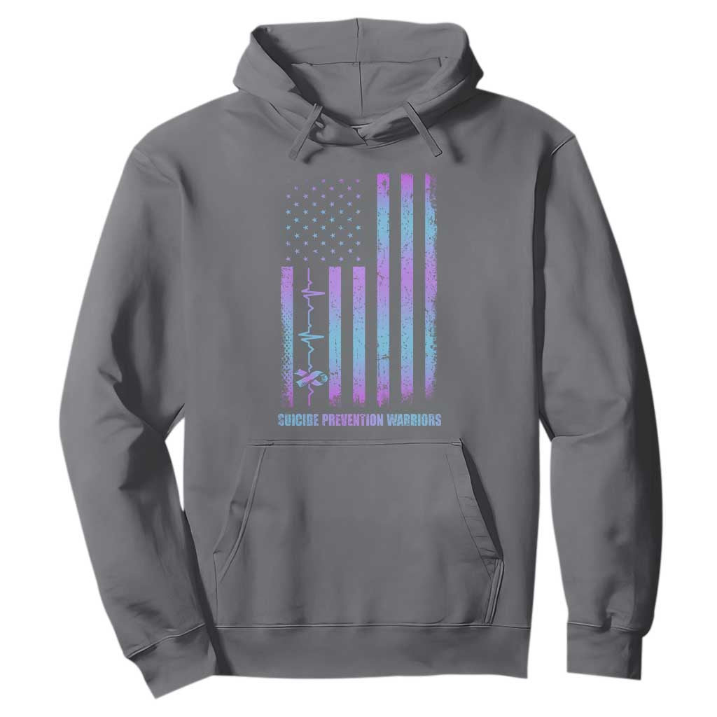 Suicide Prevention Warriors Hoodie American Flag Heartbeat Ribbon