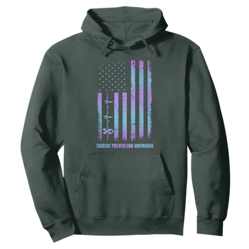 Suicide Prevention Warriors Hoodie American Flag Heartbeat Ribbon