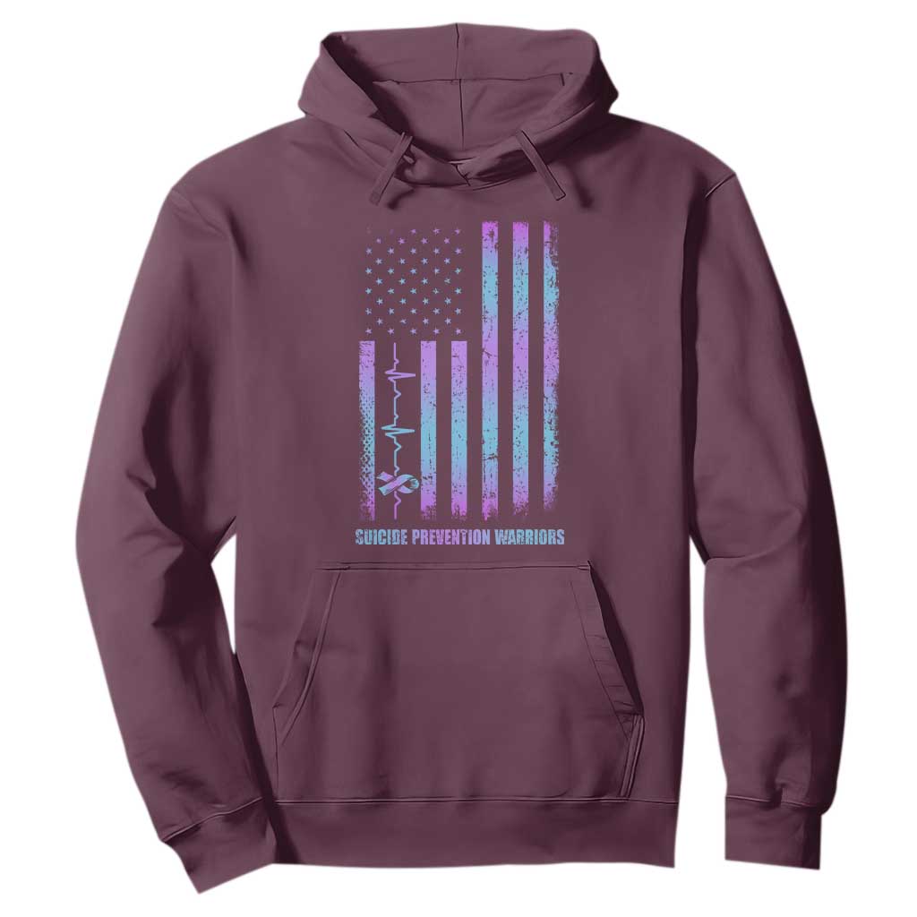 Suicide Prevention Warriors Hoodie American Flag Heartbeat Ribbon