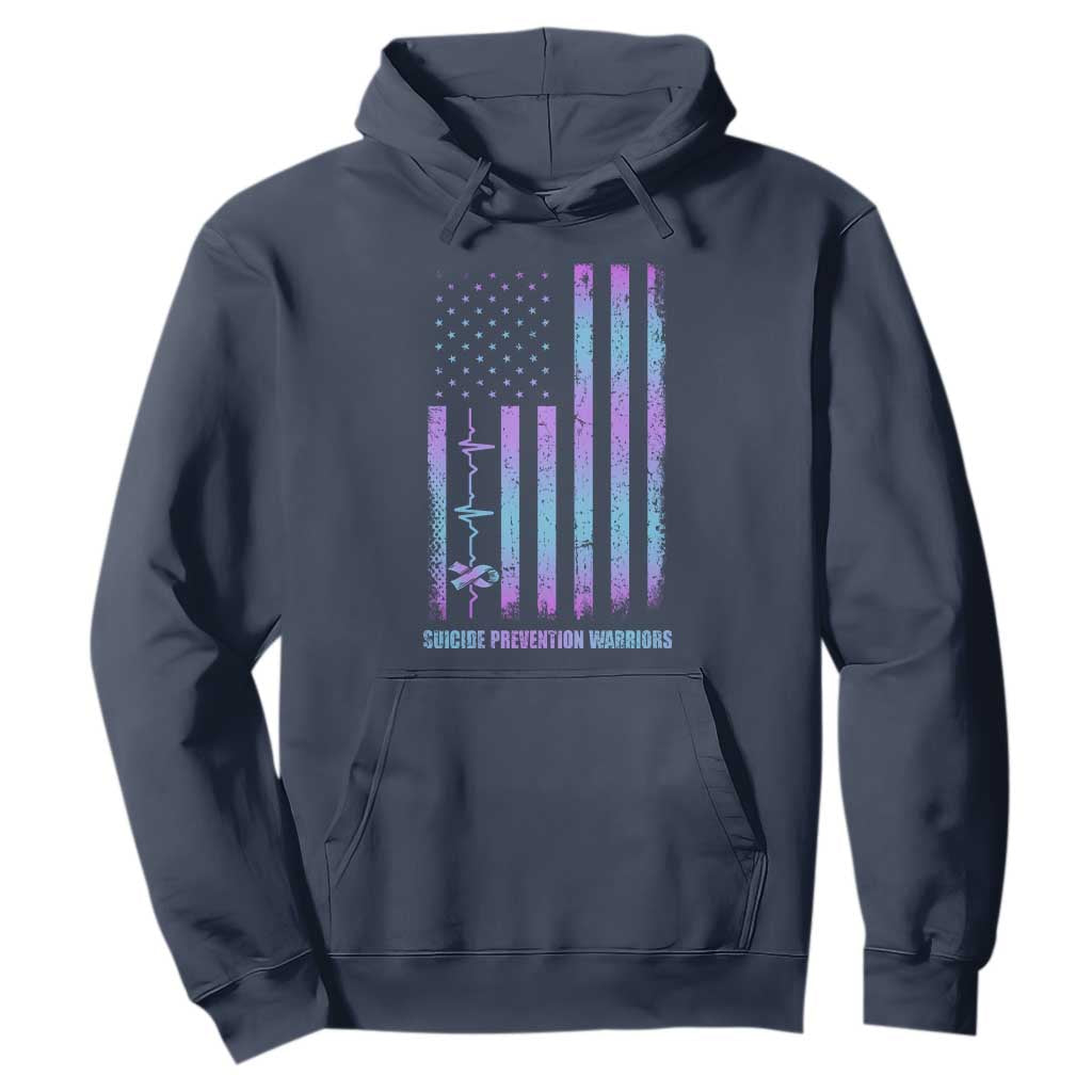 Suicide Prevention Warriors Hoodie American Flag Heartbeat Ribbon