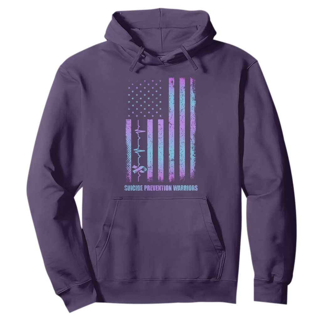 Suicide Prevention Warriors Hoodie American Flag Heartbeat Ribbon