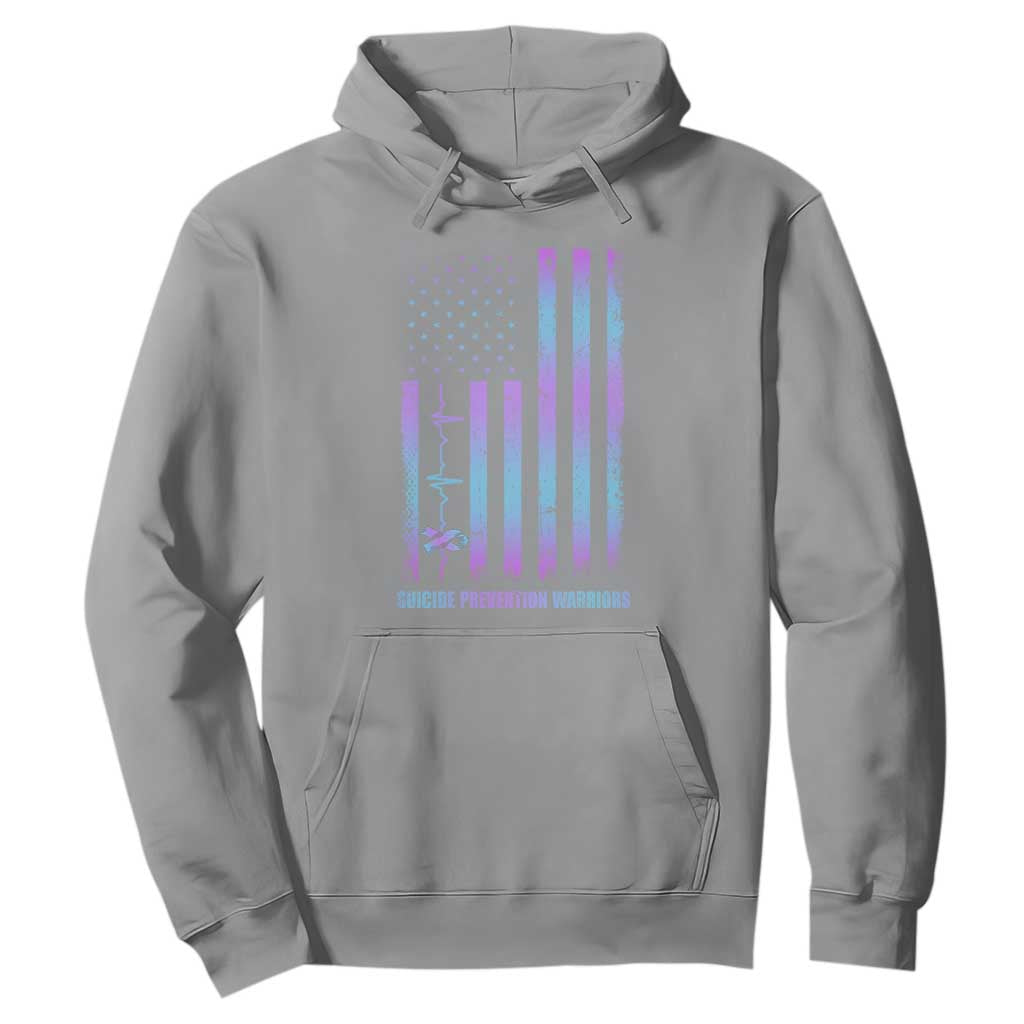Suicide Prevention Warriors Hoodie American Flag Heartbeat Ribbon