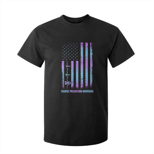 Suicide Prevention Warriors T Shirt For Kid American Flag Heartbeat Ribbon