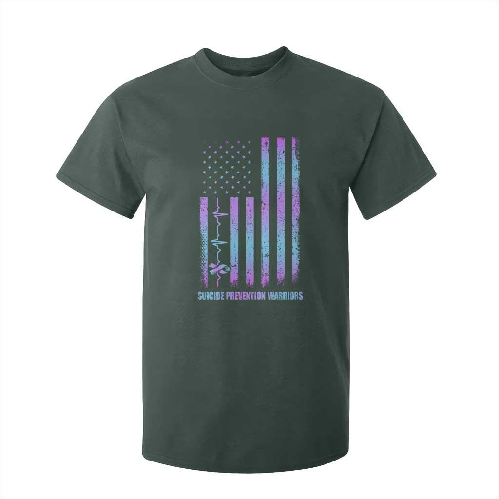 Suicide Prevention Warriors T Shirt For Kid American Flag Heartbeat Ribbon