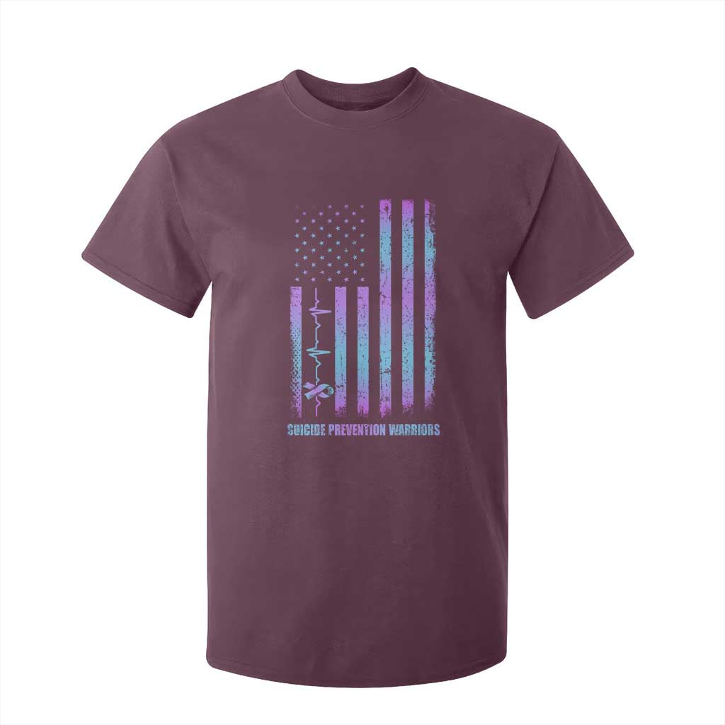 Suicide Prevention Warriors T Shirt For Kid American Flag Heartbeat Ribbon