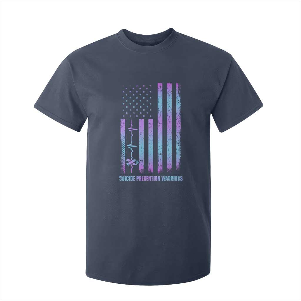 Suicide Prevention Warriors T Shirt For Kid American Flag Heartbeat Ribbon