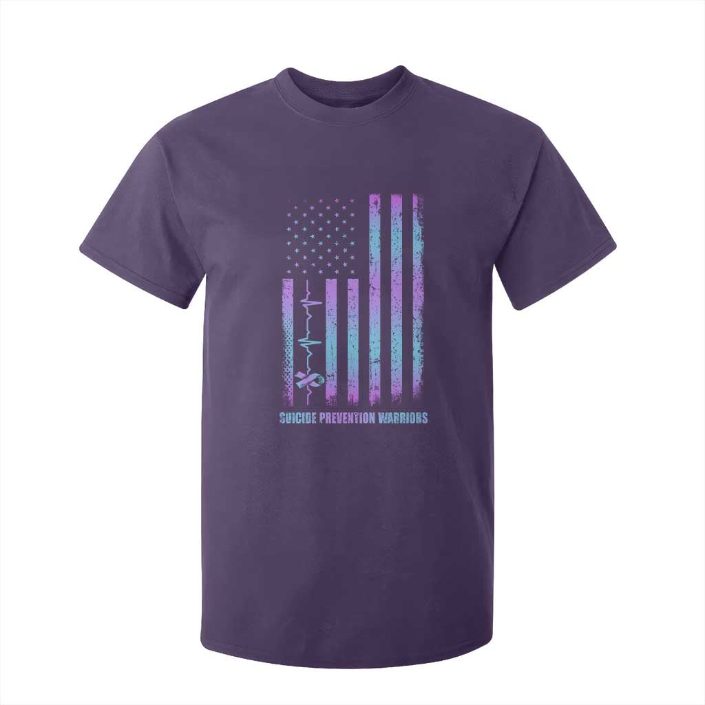 Suicide Prevention Warriors T Shirt For Kid American Flag Heartbeat Ribbon