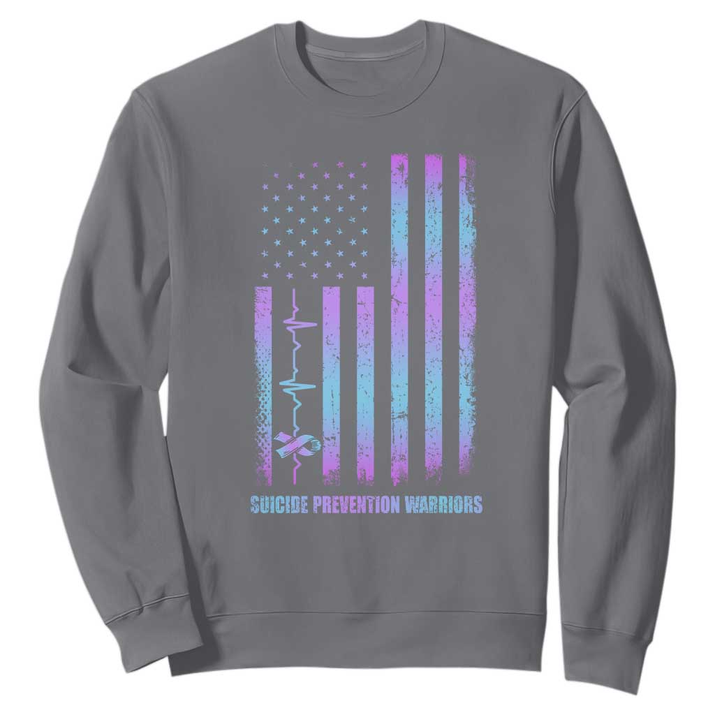 Suicide Prevention Warriors Sweatshirt American Flag Heartbeat Ribbon