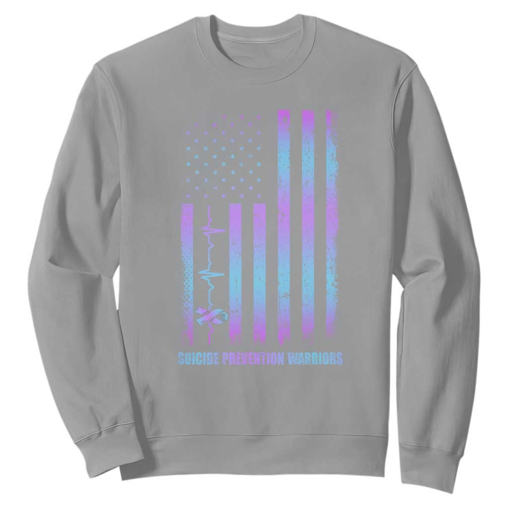 Suicide Prevention Warriors Sweatshirt American Flag Heartbeat Ribbon
