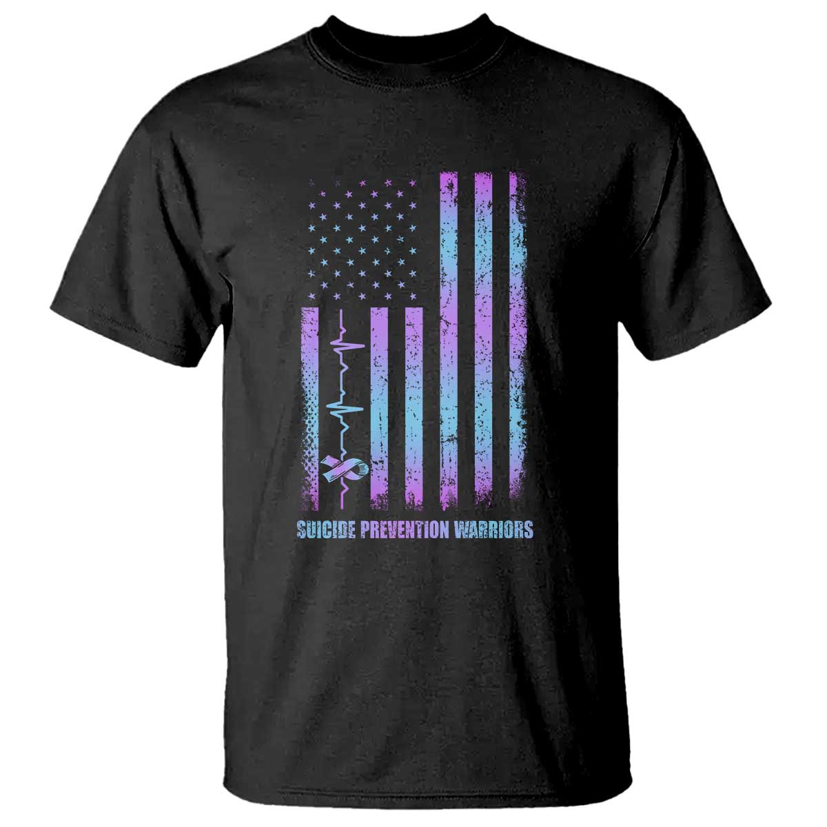 Suicide Prevention Warriors T Shirt American Flag Heartbeat Ribbon
