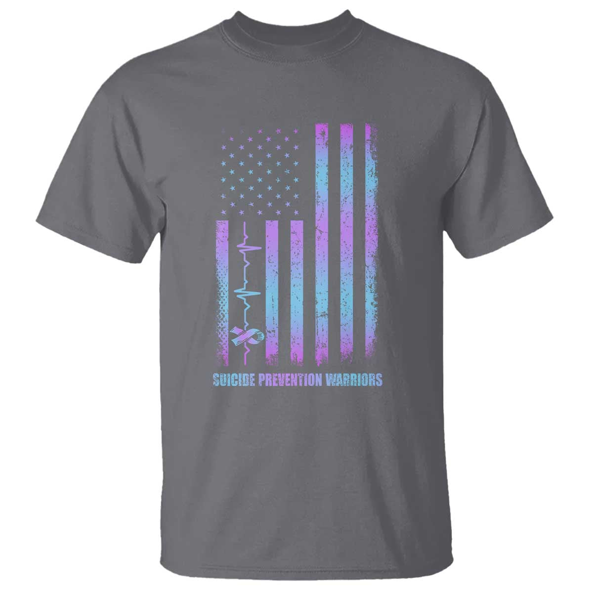 Suicide Prevention Warriors T Shirt American Flag Heartbeat Ribbon
