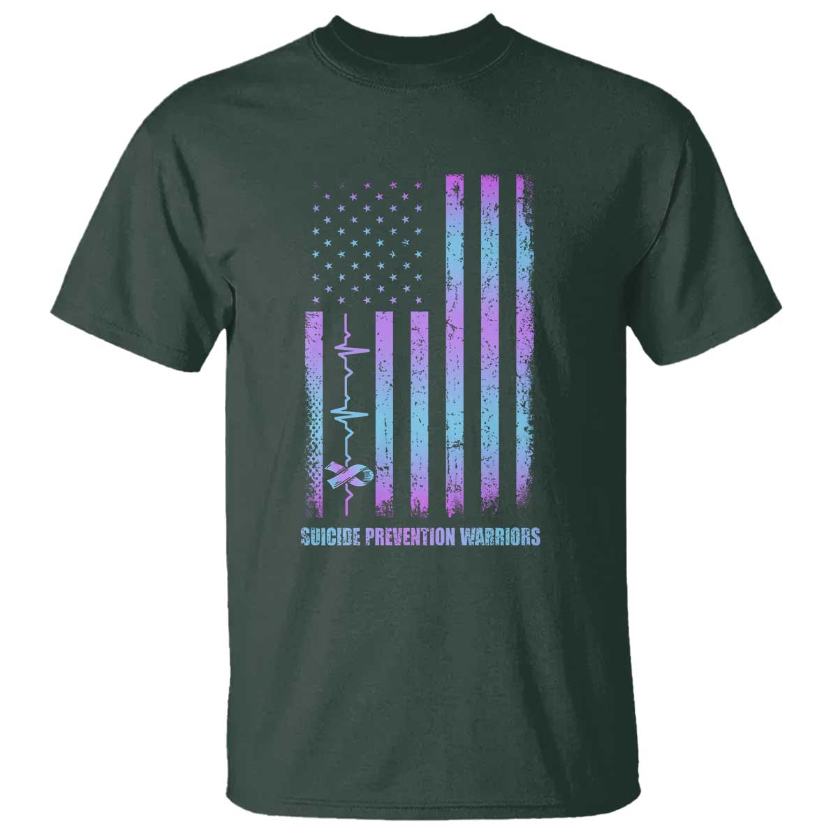 Suicide Prevention Warriors T Shirt American Flag Heartbeat Ribbon