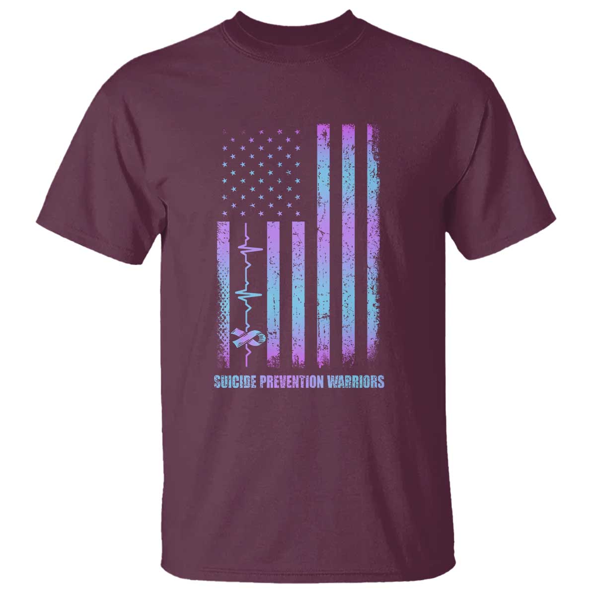 Suicide Prevention Warriors T Shirt American Flag Heartbeat Ribbon
