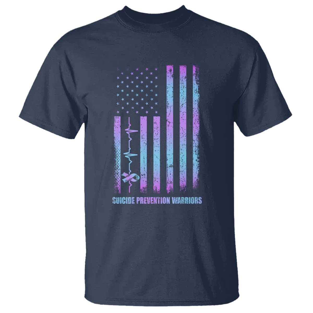 Suicide Prevention Warriors T Shirt American Flag Heartbeat Ribbon