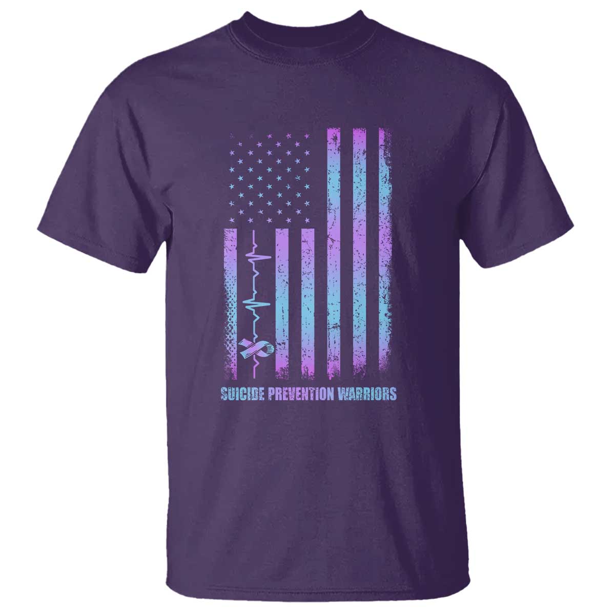 Suicide Prevention Warriors T Shirt American Flag Heartbeat Ribbon