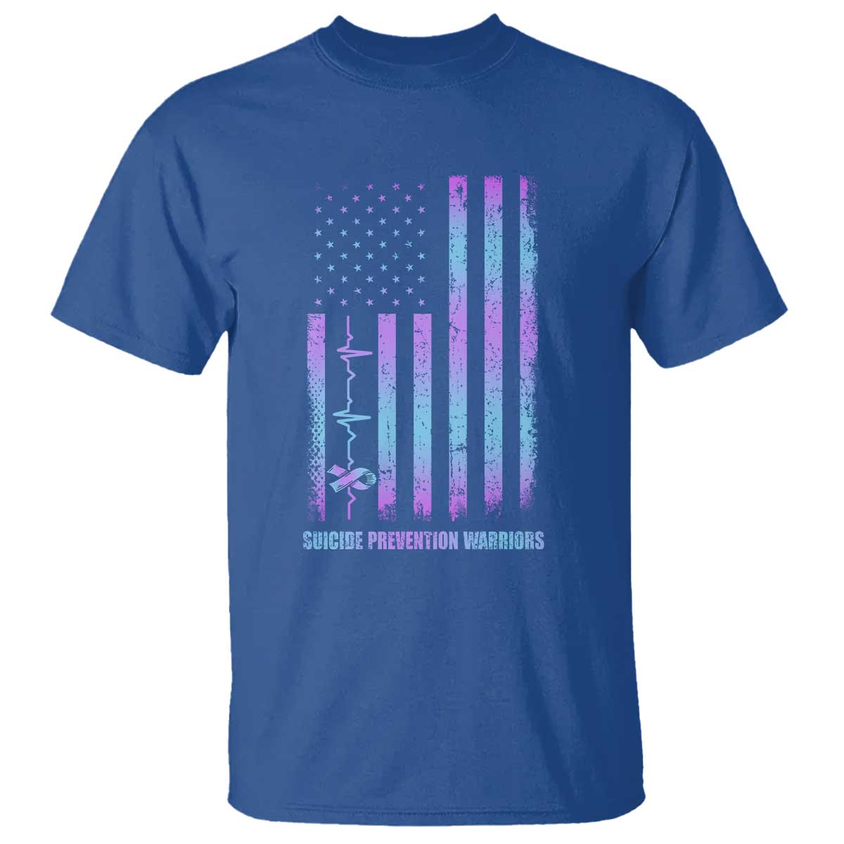 Suicide Prevention Warriors T Shirt American Flag Heartbeat Ribbon