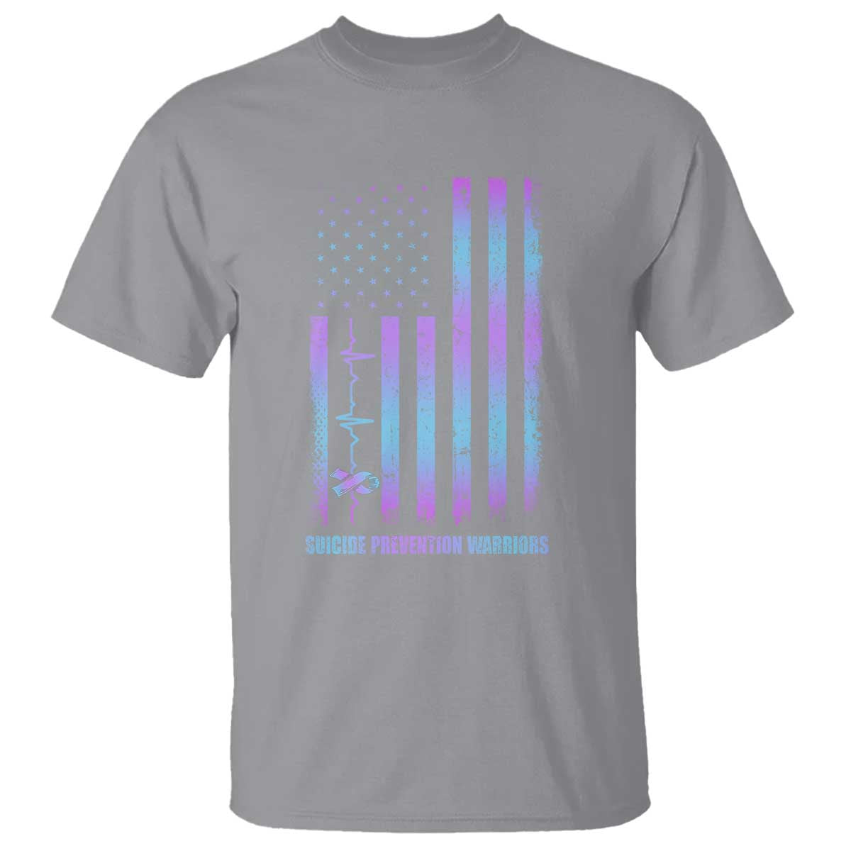 Suicide Prevention Warriors T Shirt American Flag Heartbeat Ribbon
