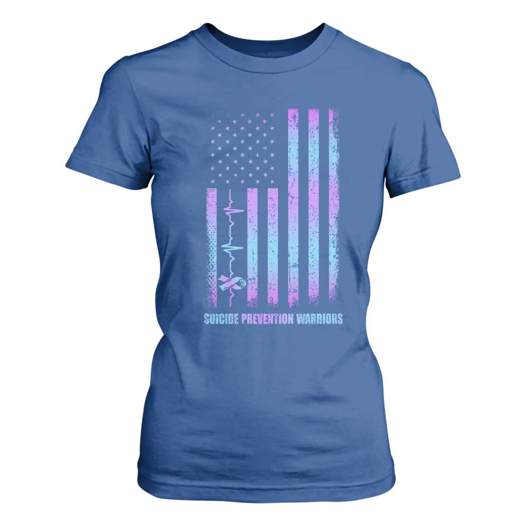 Suicide Prevention Warriors T Shirt For Women American Flag Heartbeat Ribbon