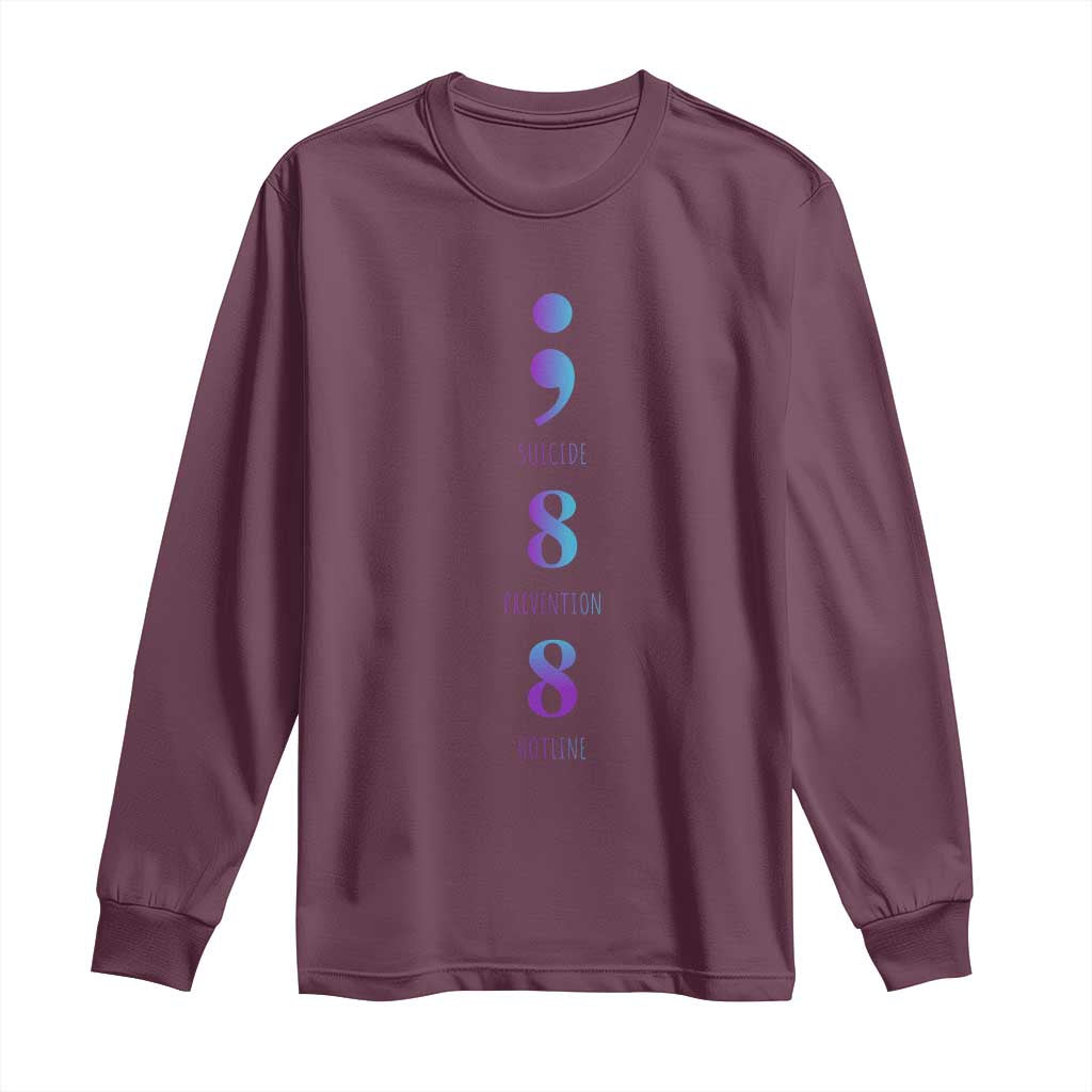 Suicide Prevention Support Long Sleeve Shirt 988 Suicide Prevention Hotline 988 Purple Teal Semicolon