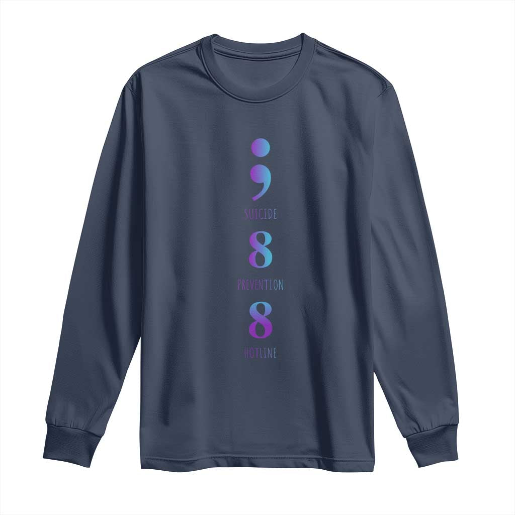 Suicide Prevention Support Long Sleeve Shirt 988 Suicide Prevention Hotline 988 Purple Teal Semicolon