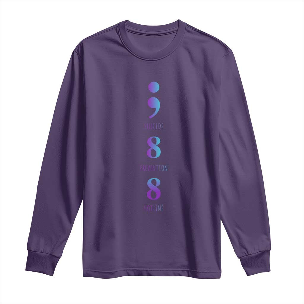 Suicide Prevention Support Long Sleeve Shirt 988 Suicide Prevention Hotline 988 Purple Teal Semicolon
