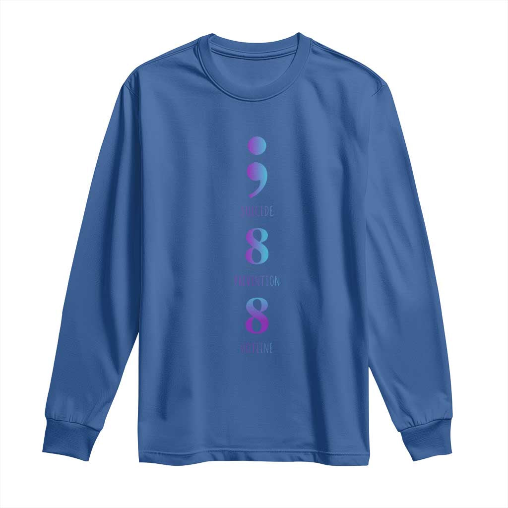 Suicide Prevention Support Long Sleeve Shirt 988 Suicide Prevention Hotline 988 Purple Teal Semicolon