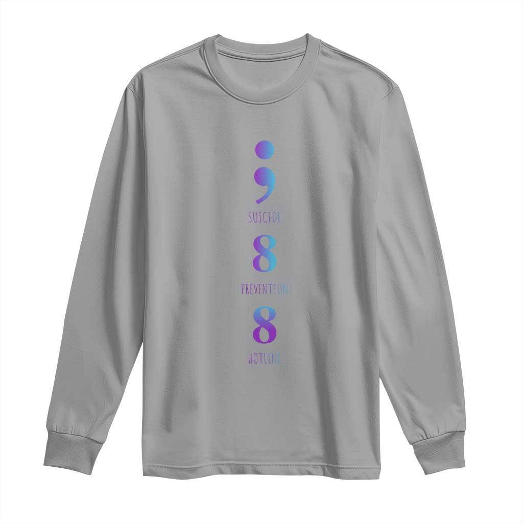 Suicide Prevention Support Long Sleeve Shirt 988 Suicide Prevention Hotline 988 Purple Teal Semicolon