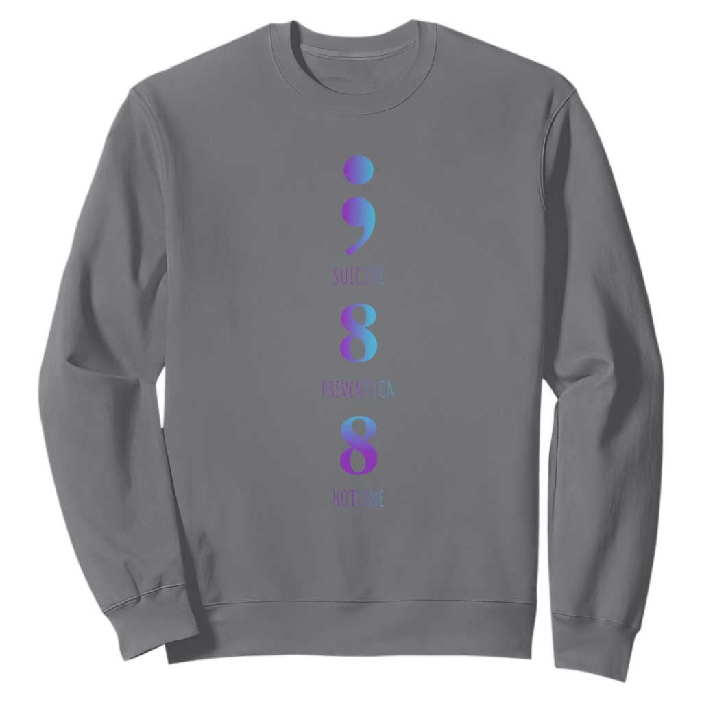 Suicide Prevention Support Sweatshirt 988 Suicide Prevention Hotline 988 Purple Teal Semicolon