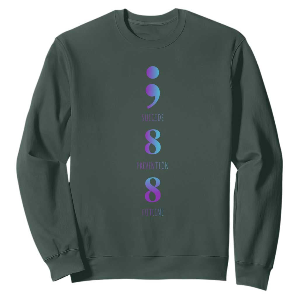 Suicide Prevention Support Sweatshirt 988 Suicide Prevention Hotline 988 Purple Teal Semicolon