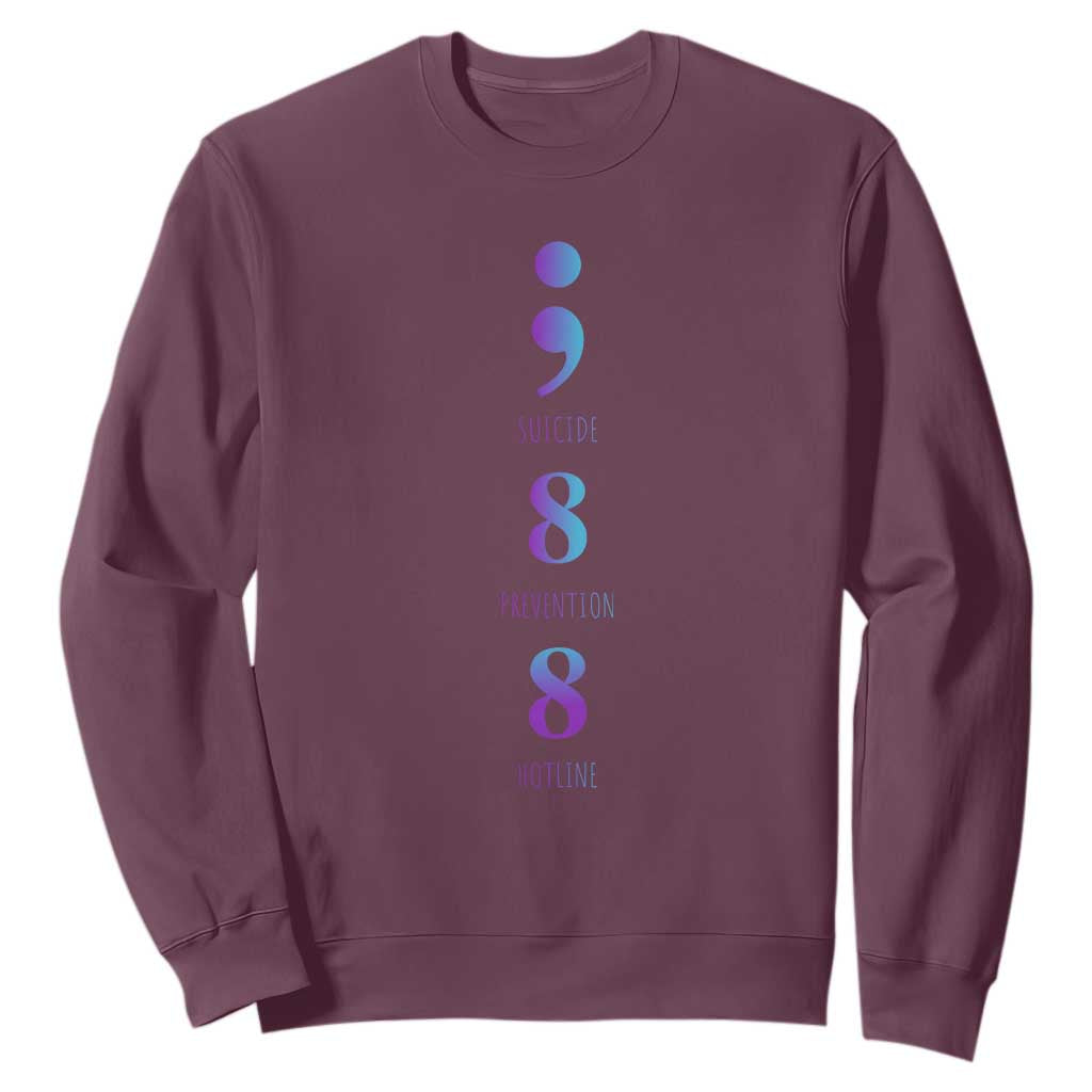 Suicide Prevention Support Sweatshirt 988 Suicide Prevention Hotline 988 Purple Teal Semicolon