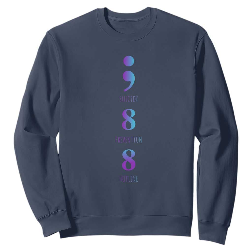 Suicide Prevention Support Sweatshirt 988 Suicide Prevention Hotline 988 Purple Teal Semicolon