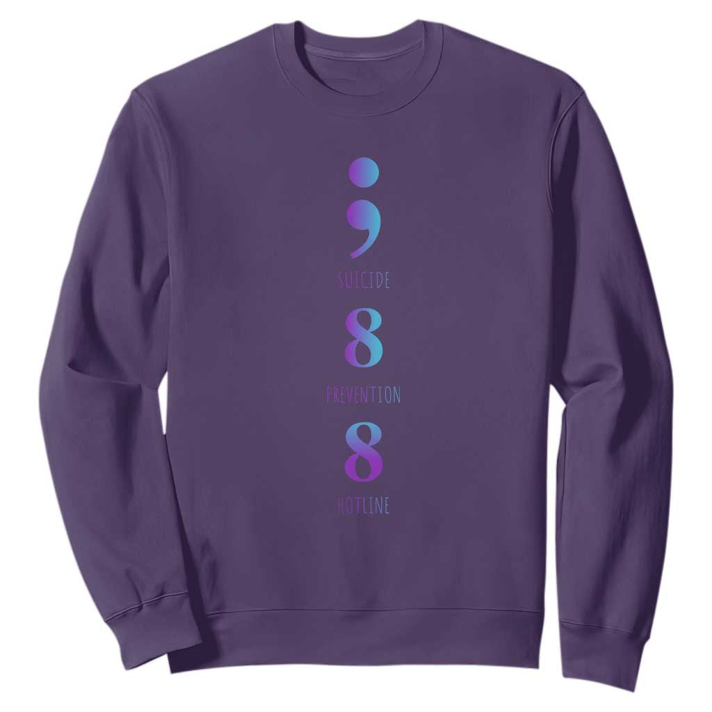 Suicide Prevention Support Sweatshirt 988 Suicide Prevention Hotline 988 Purple Teal Semicolon