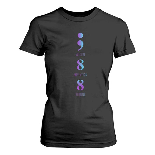 Suicide Prevention Support T Shirt For Women 988 Suicide Prevention Hotline 988 Purple Teal Semicolon