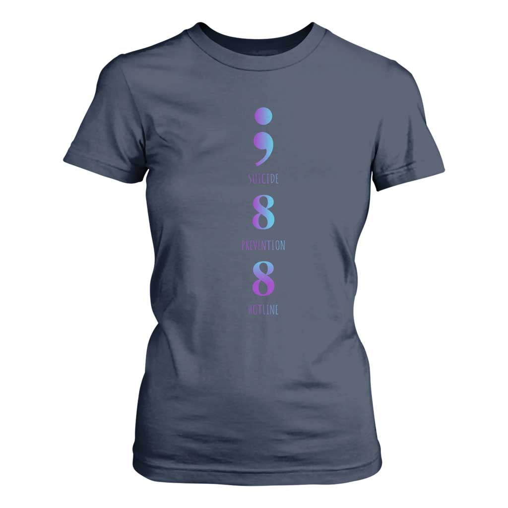 Suicide Prevention Support T Shirt For Women 988 Suicide Prevention Hotline 988 Purple Teal Semicolon